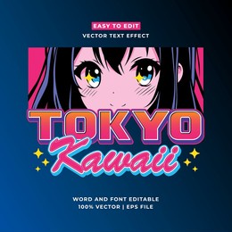 retro tokyo japan 3d vector cartoon style editable text effect. vector logo icon