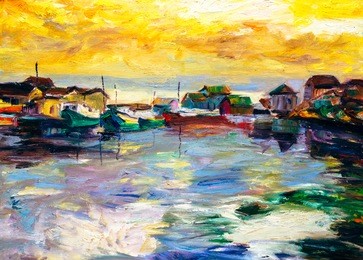 oil painting - fishing village 
