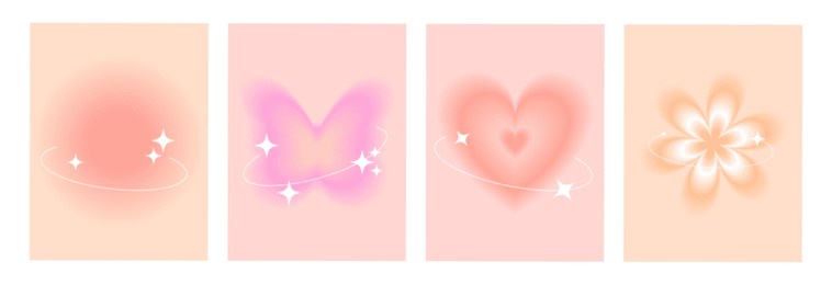modern trendy aura gradient posters, backgrounds  collection in y2k style. soft blurry effect in pastel colors for social media. vector illustration 