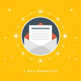 flat design vector business illustration concept e-mail marketing open envelope and letter for website and promotion banners.