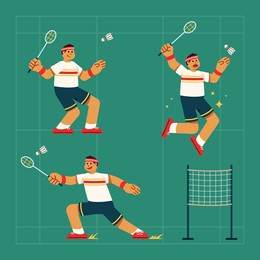 on fire badminton player action during match.