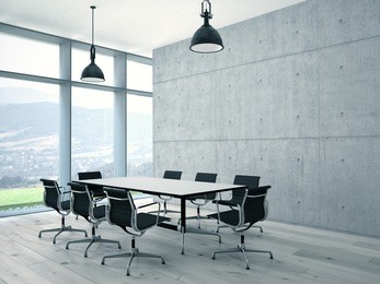 conference room interior with a concret wall. 3d rendering