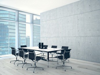 conference room interior with a concret wall. 3d rendering