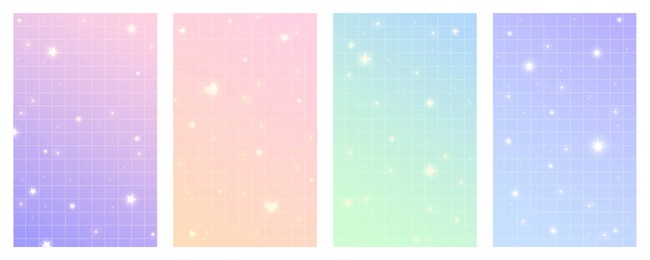 checkered gradient background with stars. set of pastel holographic kawaii backdrops. abstract vector purple squared wallpapers for design