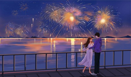 we will make love while star gazing and firecrackers exploding in cityscape, digitial art illustration, hd wallpaper 