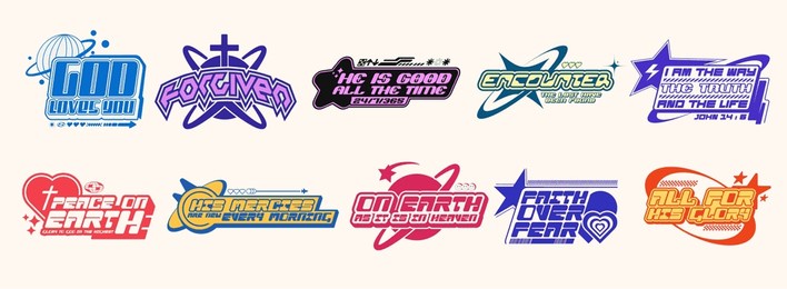 christian quotes design set, christian y2k t shirt designs bundle, christianity, christian y2k graphic tshirts, y2k streetwear print design for merchandise, christian vector designs