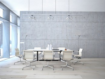 conference room interior with a concret wall. 3d rendering