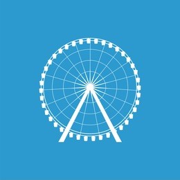 ferris wheel icon, isolated, white on the blue background. exclusive symbols 