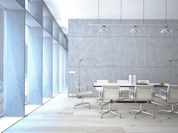 conference room interior with a concret wall. 3d rendering