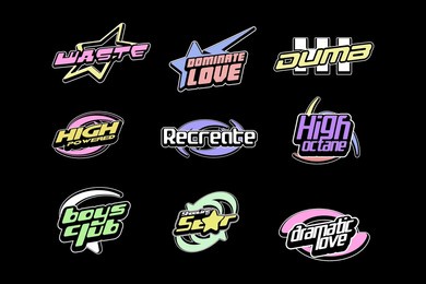 streetwear graphic design y2k futuristic style logo templates. y2k logo templates design