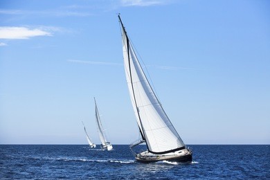 sailing ship yachts with white sails. luxury yachts. 