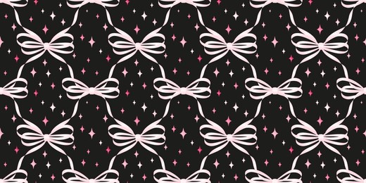 seamless pattern with various cartoon satin bow knots, gift ribbons. trendy hair braiding accessory. hand drawn vector illustration. valentine's day background.