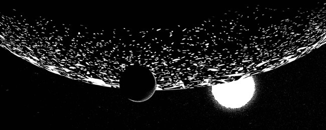 stars and exoplanet in outer space. futuristic landscape, with noise texture . night landscape with starry sky .vector illustration