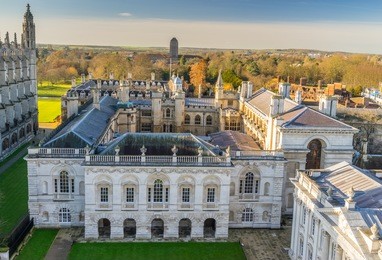 looking across the rooftops of cambridge to clare college