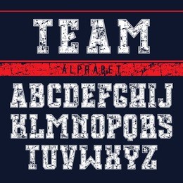 serif font in the sport style with shabby texture. light font on dark background