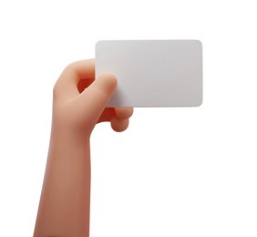 3d human hand holding, showing credit card, or card, or business card or voucher, isolated on white background, template, mock-up. 3d rendered illustration. 3d illustration