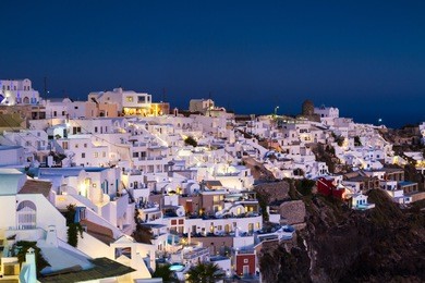 village of imerovigli at twilight, santorini, greece