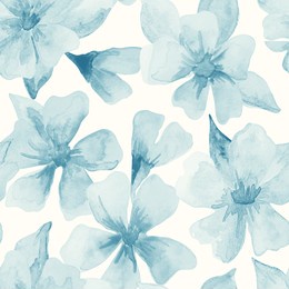 seamless floral pattern, abstract ditsy print with watercolor botany in a delicate folk motif. cute botanical design in two colors: blue flowers, leaves on a white background. hand drawn illustration.