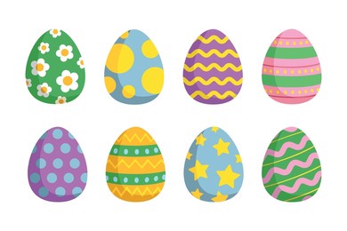 happy easter.set of easter eggs with different textures on a white background.spring holiday. vector illustration isolated. happy easter eggs.