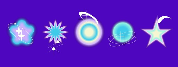 gradient y2k shape blur set. flower, star, planet blurry aesthetic y2k. vector pastel form illustration. aura gradient shape