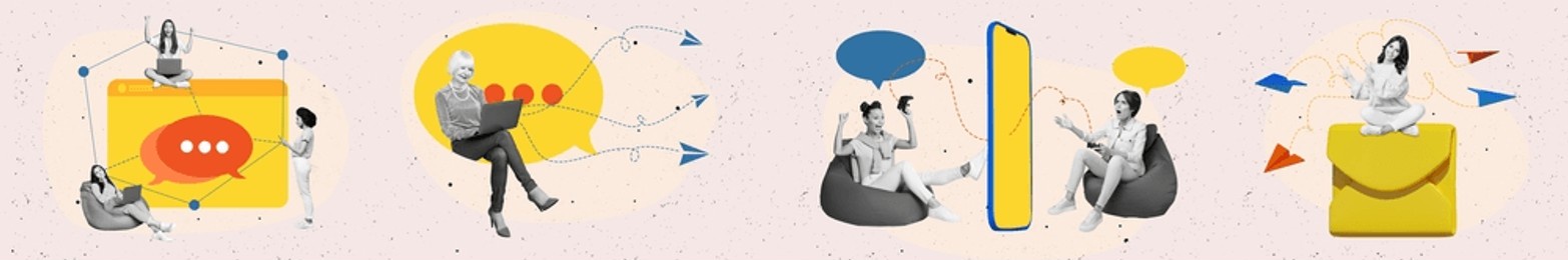 panoramic creative image communication concept wireless online messaging recieve sms textbox dialog app interface paper airplane