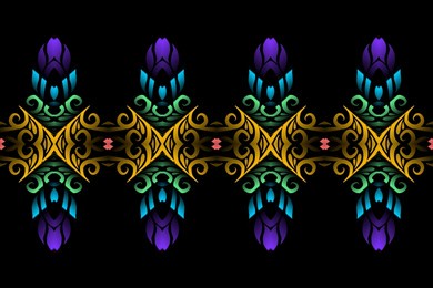 seamless colourful batik ethnic dayak borneo line art pattern for aesthetic background or garment textile