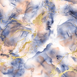 abstract watercolor grunge luxury background. hand drawn blue, orange and golden glitter stains elements seamless pattern. watercolour texture. print for textile, fabric, wallpaper, wrapping paper