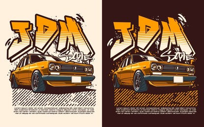 jdm car t-shirt design with text on top using black background and white background. perfect for wallpaper, poster, background, t-shirt design, and printing design.