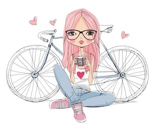 girl with a camera and bicycle