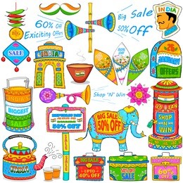 illustration of kitsch art of india showing sale and promotion