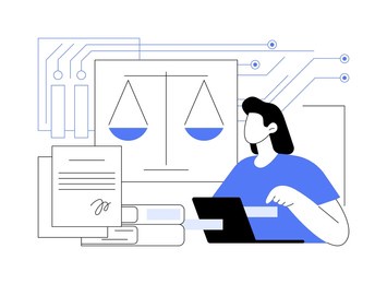 ai-analyzed legal precedent abstract concept vector illustration. legal services. analyzing and assessing the impact of legal precedent on specific cases using ai technology. abstract metaphor.