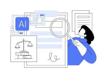ai-assisted contract analysis abstract concept vector illustration. legal services. reviewing and extracting important information from contracts using ai technology. abstract metaphor.