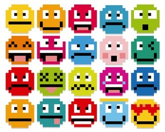 vector set of different cartoon pixel faces