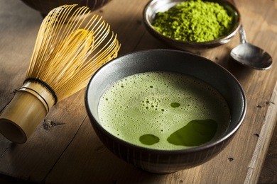 organic green matcha tea in a bowl