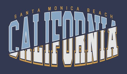 retro college varsity distorted typography california santa monica beach slogan print for graphic tee - t shirt or sweatshirt hoodie - vector