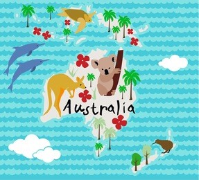 animal cartoon map. australia.
