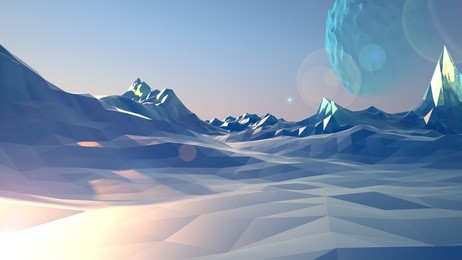 ice polygon planet, 3d rendering, low-poly model