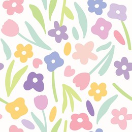 colorful abstract seamless pattern. vector floral wallpaper in doodle style with flowers and leaves. gentle floral background. print for fabric, paper, kids clothes and accessories