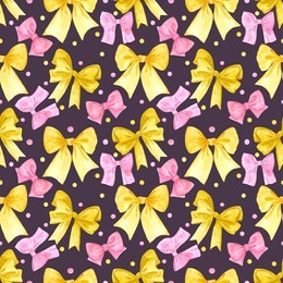 hand drawn watercolor bows seamless pattern isolated on dark background. can be used for textile, fabric and other printed products