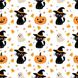 cute halloween seamless pattern cat pumpkin
