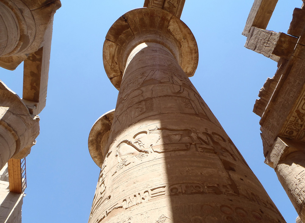 old egyptian civilization monumental statue in ancient temple at