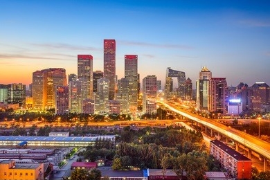 beijing, china cbd skyline at sunset.