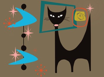 1950s art cat and shapes mid century