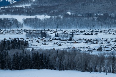 snow scene in hemu village in northern xinjiang