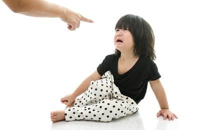asian baby crying while mother scolding on white background isolated