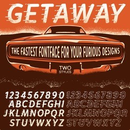 vector retro type font in movie poster style. plain and outline styles. vintage alphabets with grunge elements