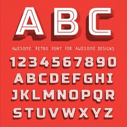 vector retro 3d font with shadow. vintage alphabet on grunge background