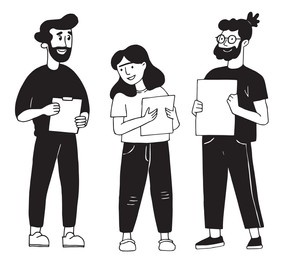set of modern young people, workers and colleagues. vector drawing in simple linear style, flat