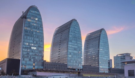 modern skyscrapers with oval shape in xizhimen, beijing, china