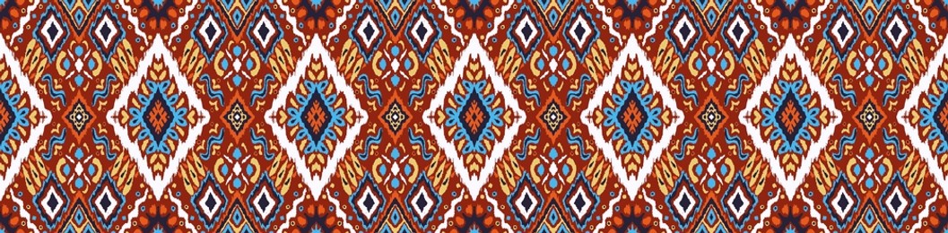 ikat geometric folklore ornament with diamonds. tribal ethnic vector texture. seamless striped pattern in aztec style. folk embroidery. indian, scandinavian, gypsy, mexican, african rug.